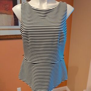 White House Black Market Top Black& White Stripes Peplum Size 10